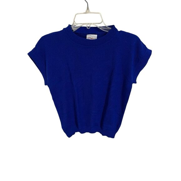 Vintage Sprinkles Women's Medium 80s Style Blue Knit Sweater Vest Cap Sleeve - Picture 3 of 4